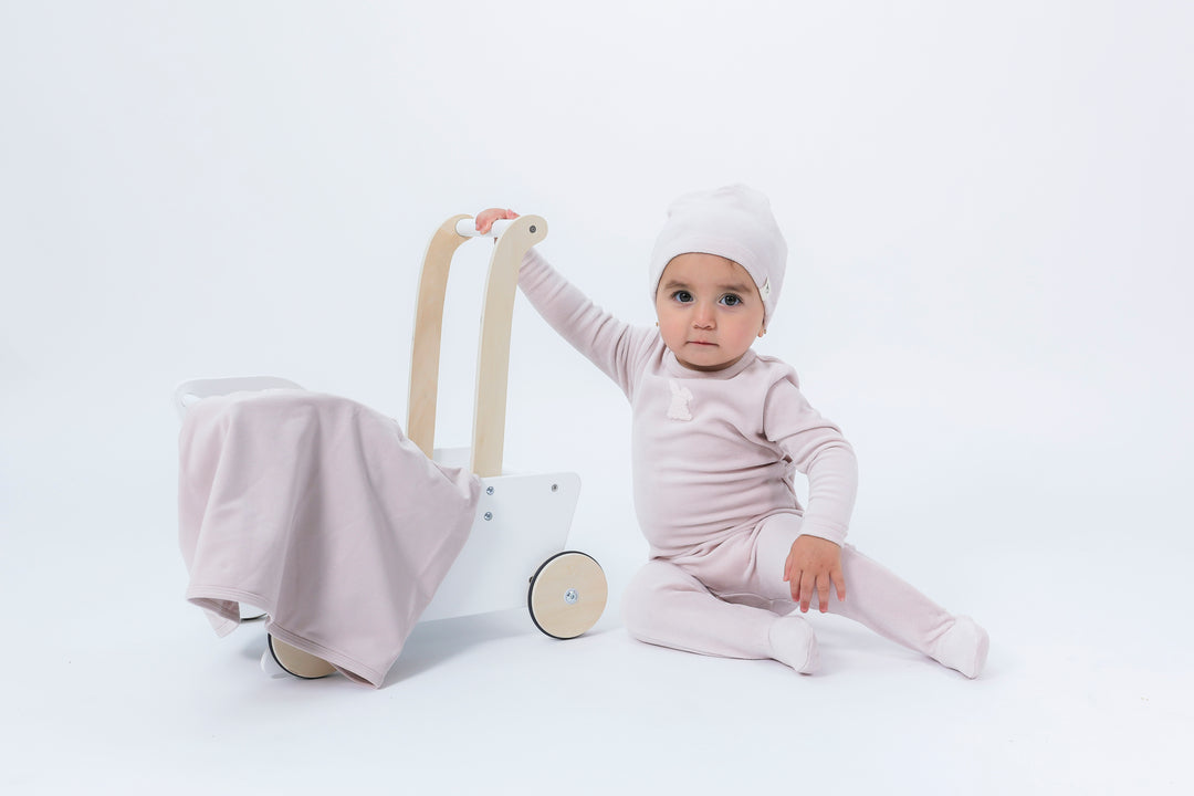 footie velour bunnies applique with beanie - primrose