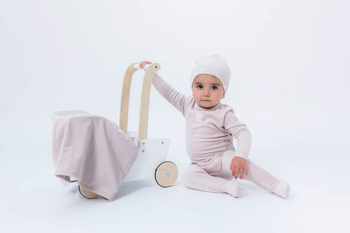 footie velour bunnies applique with beanie - primrose