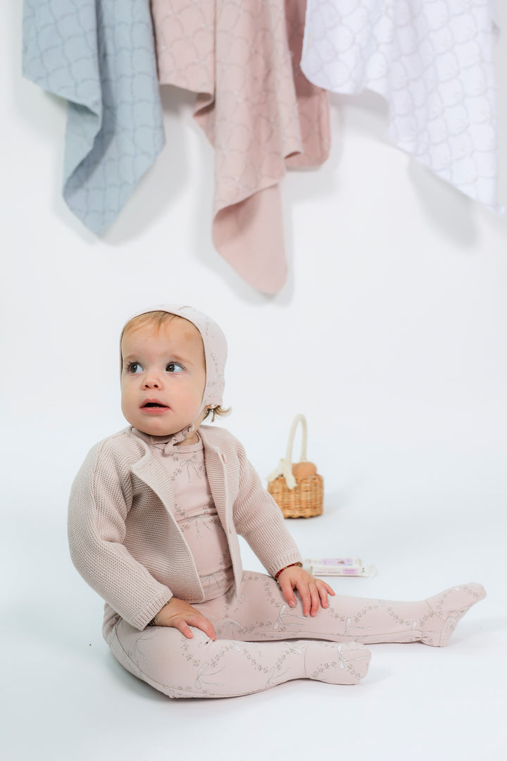 footie allover bow print with bonnet - primrose