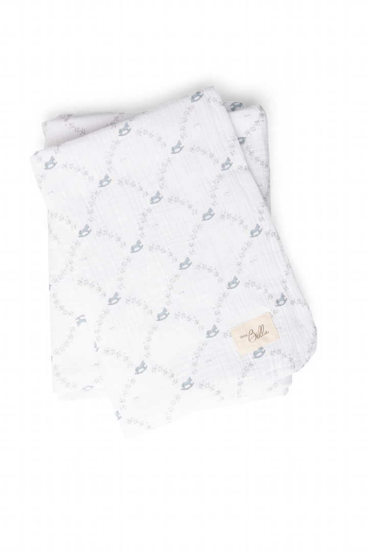 swaddle allover rocking horse print gauze - white