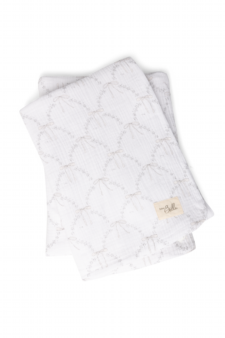 swaddle allover bow print gauze - white