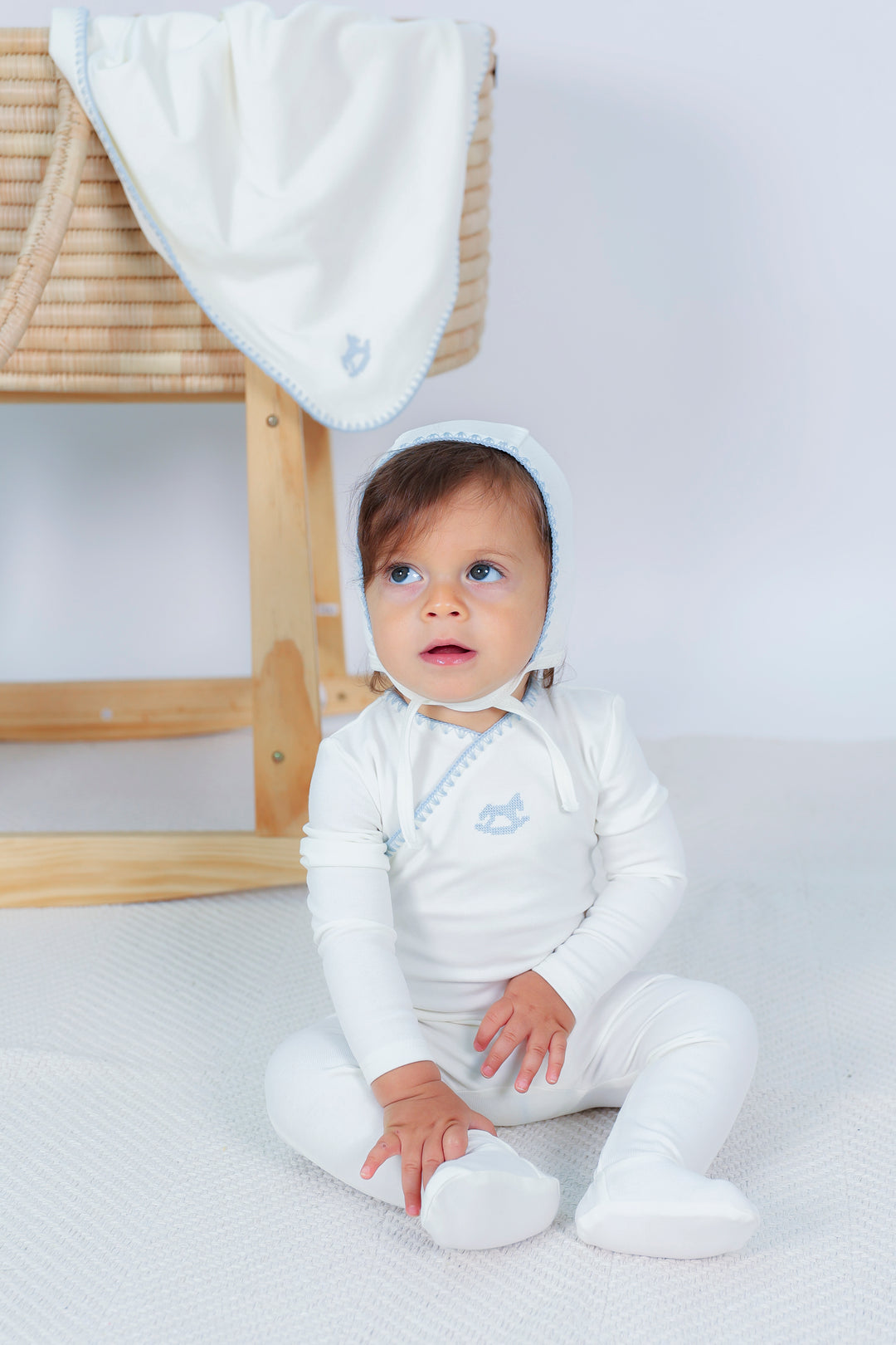 footie embroidered mock wrap with bonnet - cream