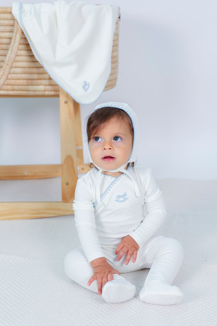 footie embroidered mock wrap with bonnet - cream