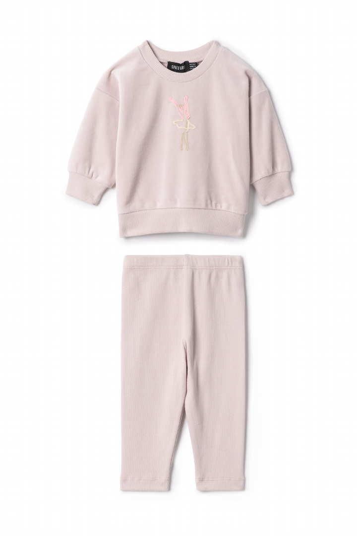 set outfit velour rope embroidered sweatshirt and leggings - primrose