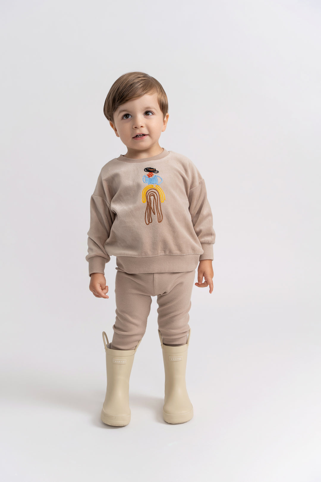 set outfit velour rope embroidered sweatshirt and leggings - beige