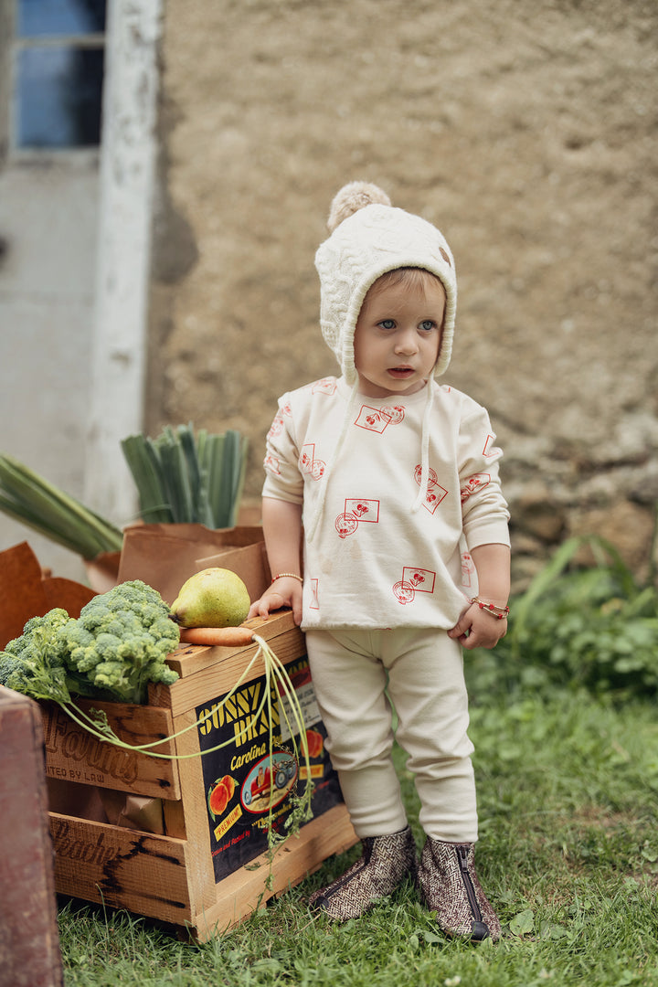 set outfit stamp print sweatshirt and leggings - dark almond/red