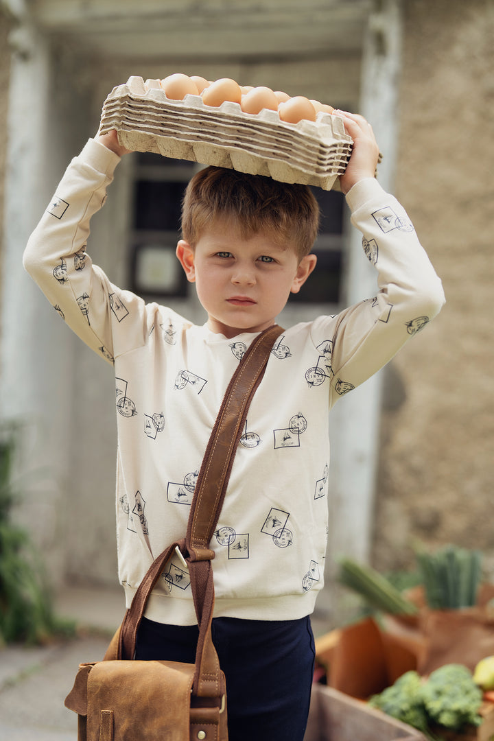 top l/s stamp print sweatshirt - dark almond/blue
