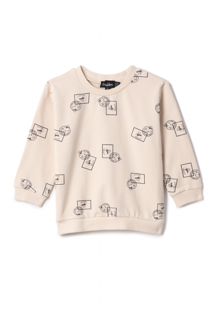 top l/s stamp print sweatshirt - dark almond/blue