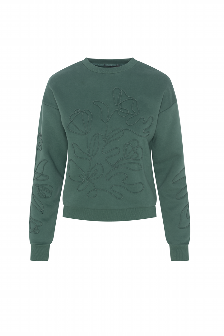 top l/s tone on tone rope embroidered sweatshirt - green