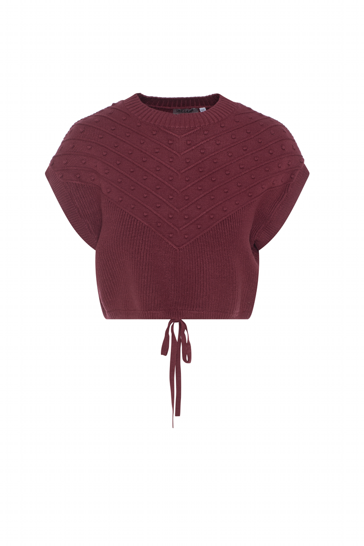 vest knitted cropped drawstring - burgundy