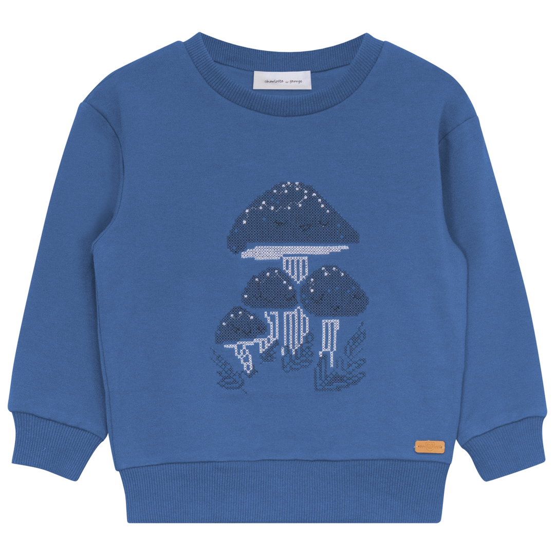top l/s cross stitch mushroom sweatshirt - denim