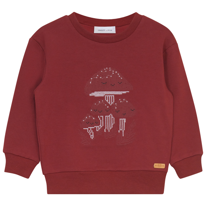 top l/s cross stitch mushroom sweatshirt - wine