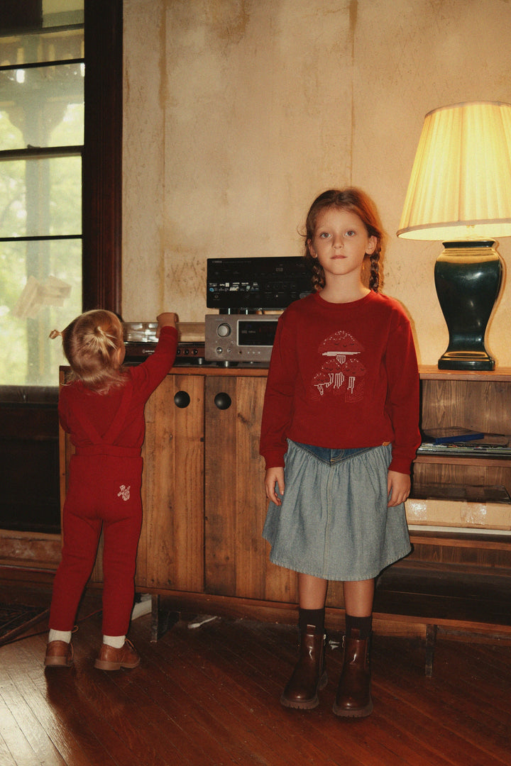 top l/s cross stitch mushroom sweatshirt - wine