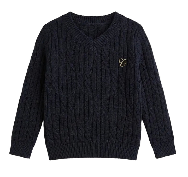 top l/s cable knit logo sweater - navy