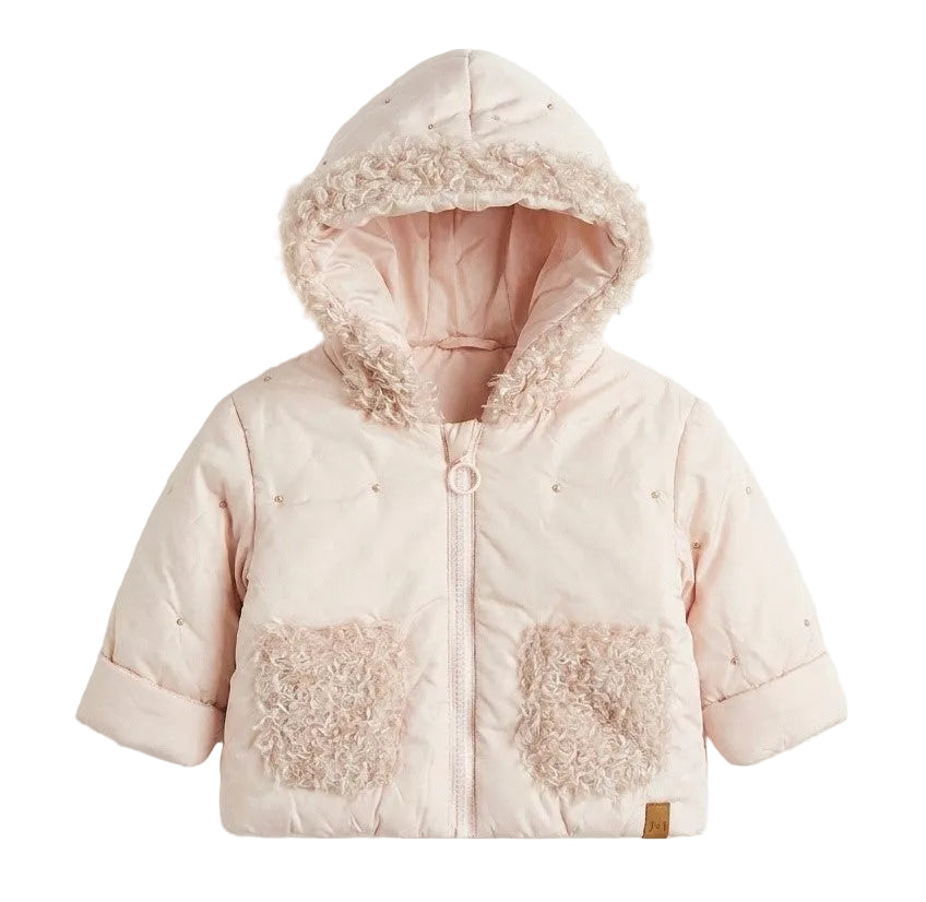 coat padded sherpa poodle pockets and hood - soft pink