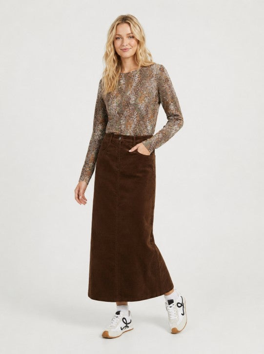 skirt corduroy a line - chocolate