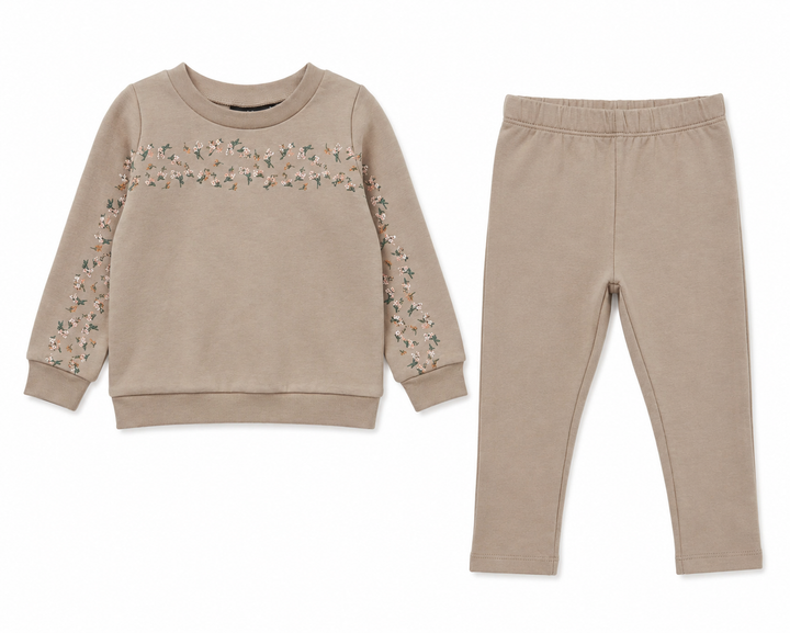 set outfit floral print sweatshirt and leggings - beige