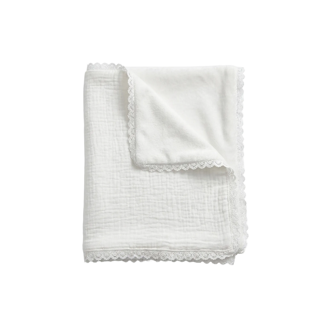 blanket pointelle velvet crochet trim - ivory