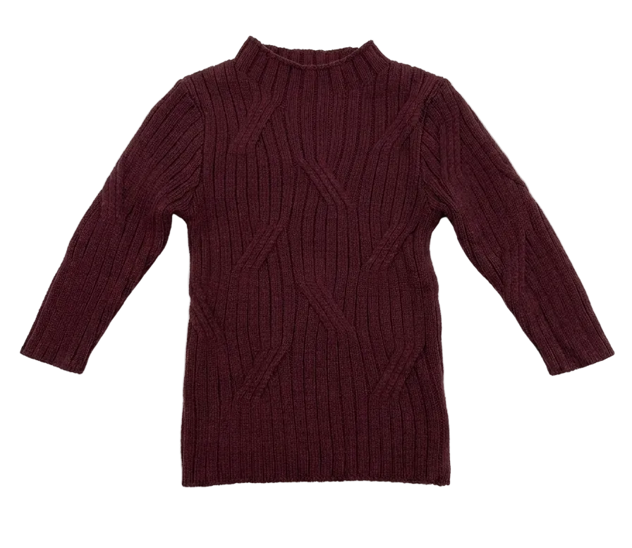 top l/s wave knit mockneck sweater - dark burgundy