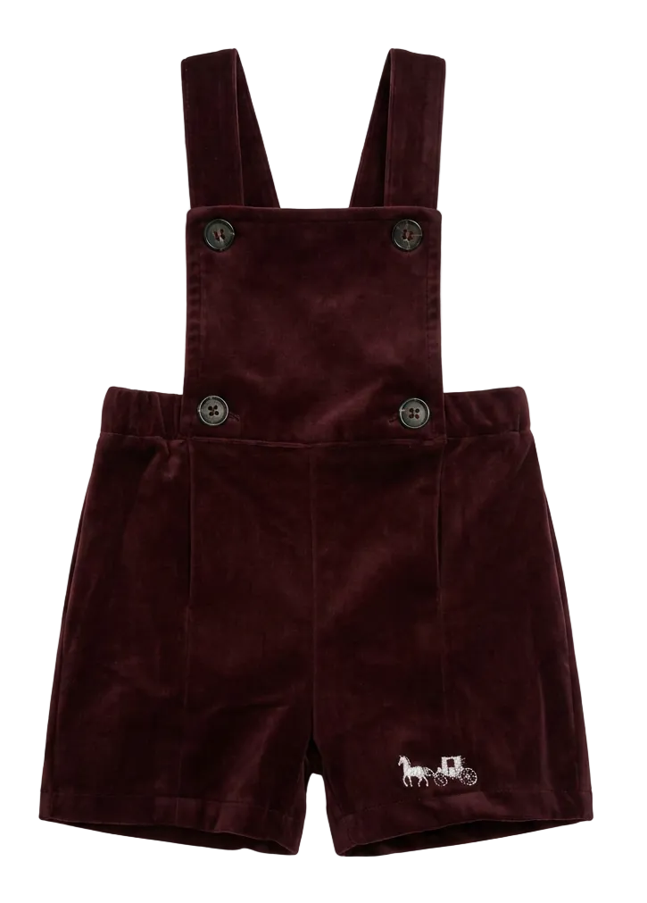 one piece velour small embroidery short overalls - dark burgundy