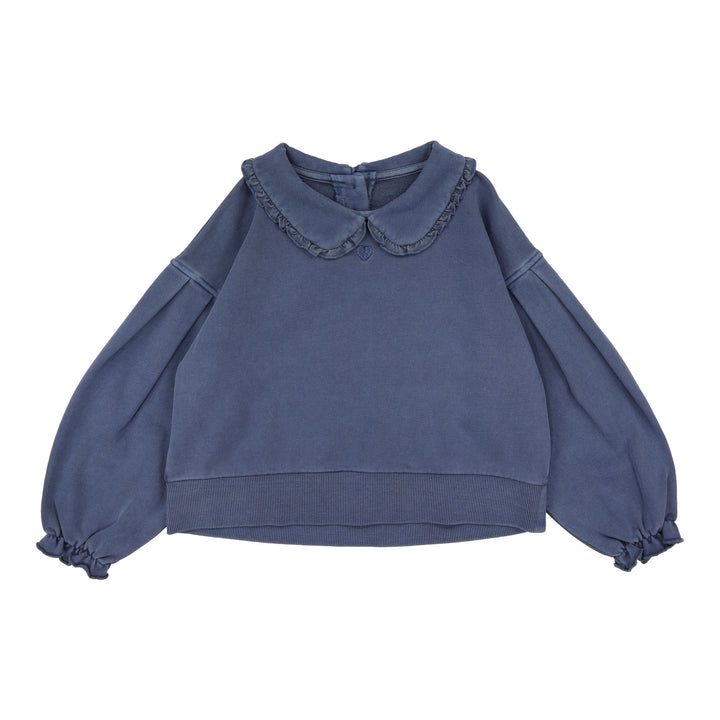 top l/s washed sweatshirt with scalloped collar - blue wash