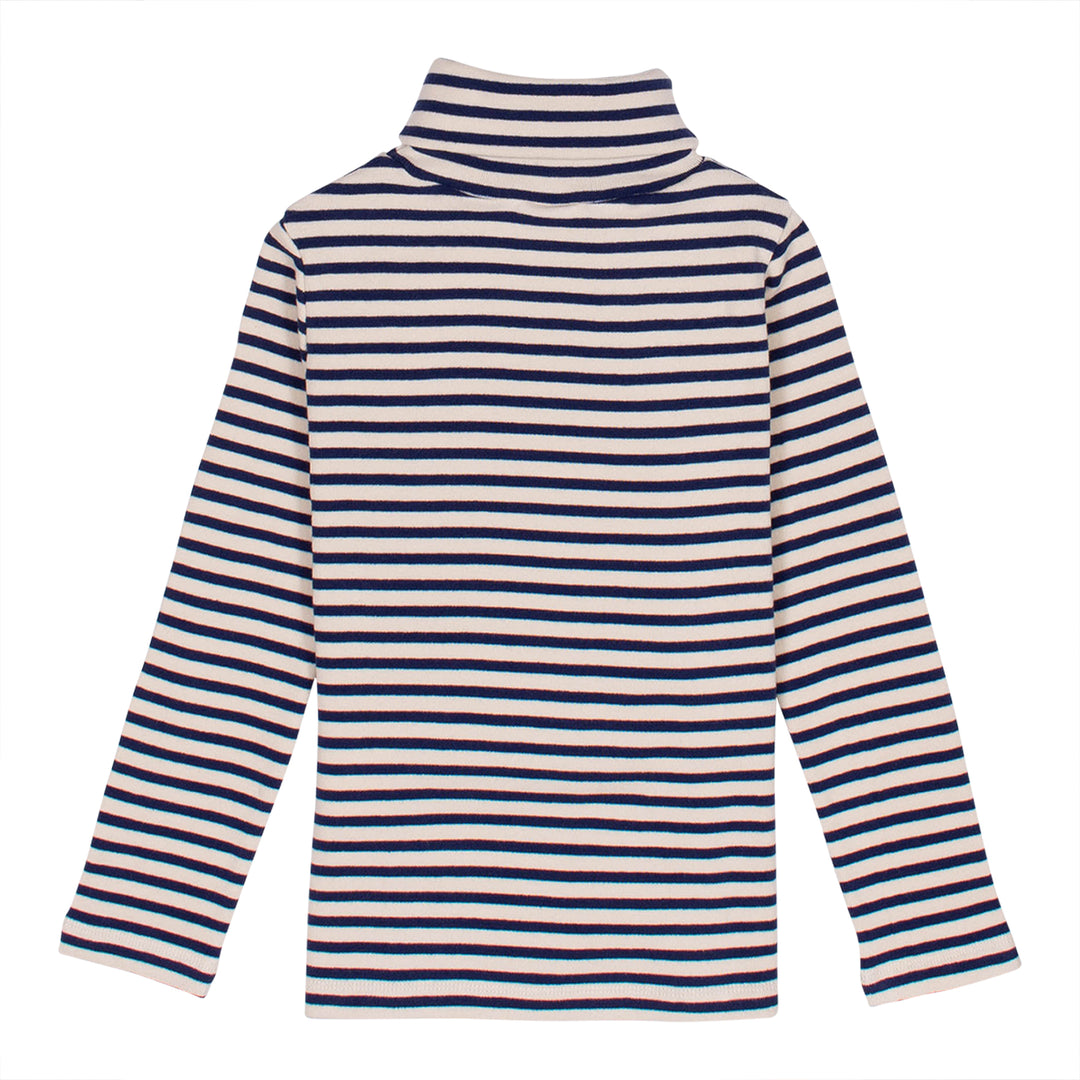 top l/s striped turtleneck with logo - navy/ecru