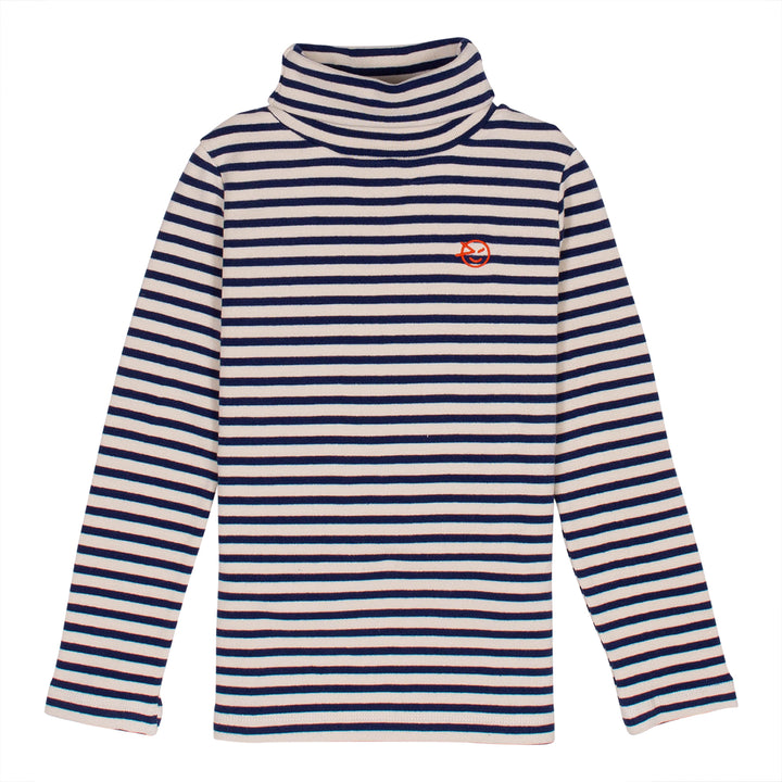 top l/s striped turtleneck with logo - navy/ecru