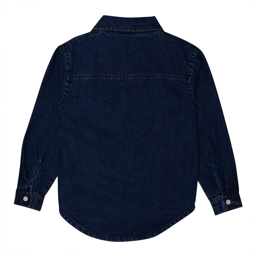 shirt l/s denim with logo - indigo medium wash