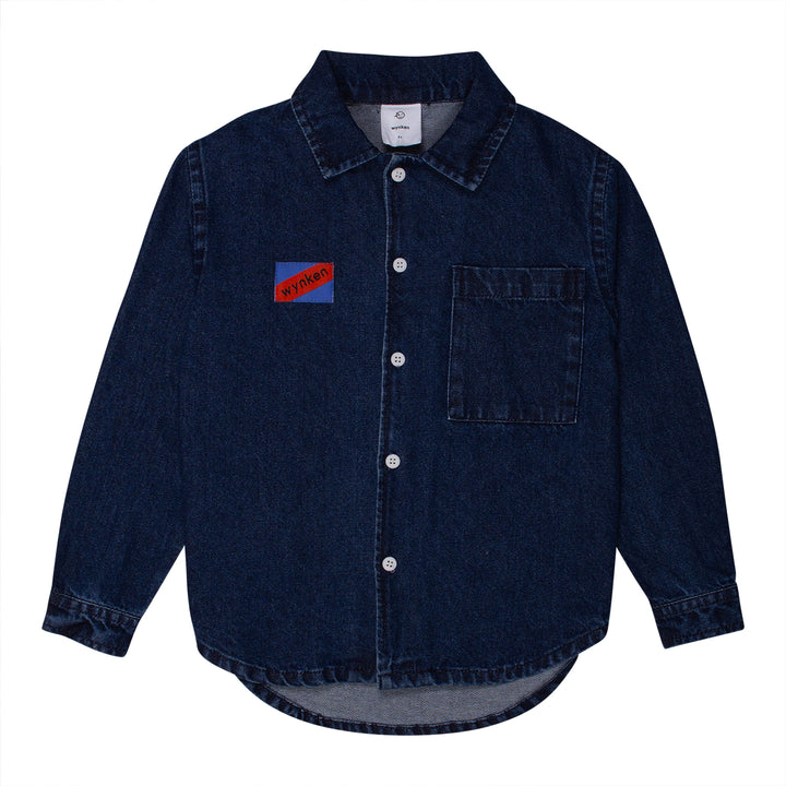 shirt l/s denim with logo - indigo medium wash