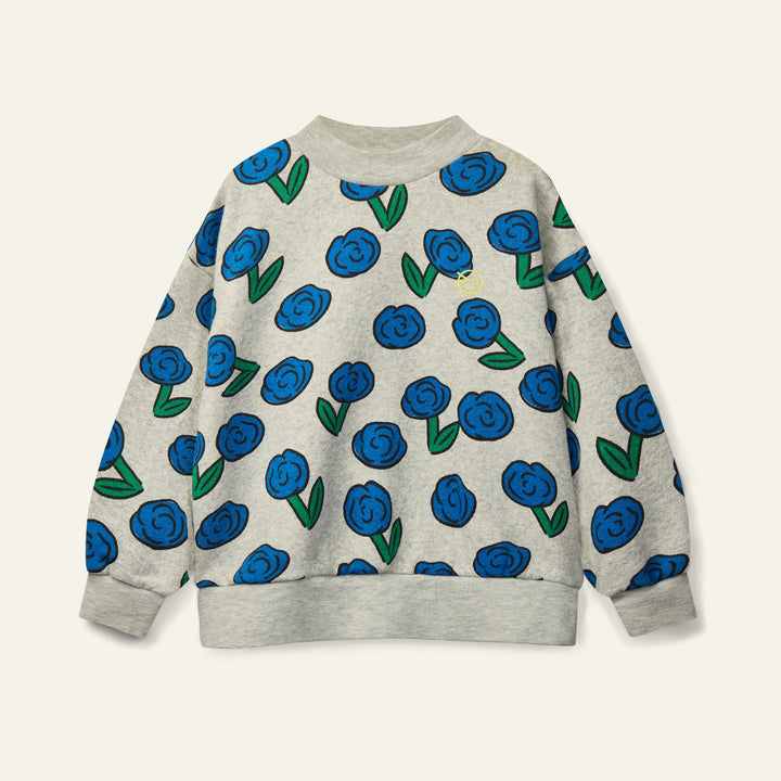 top l/s dancing dahlia print sweatshirt - grey melange