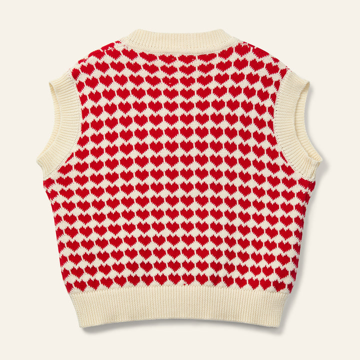vest knit heart print v neck - red mini heart