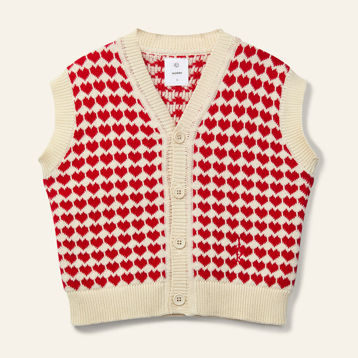 vest knit heart print v neck - red mini heart
