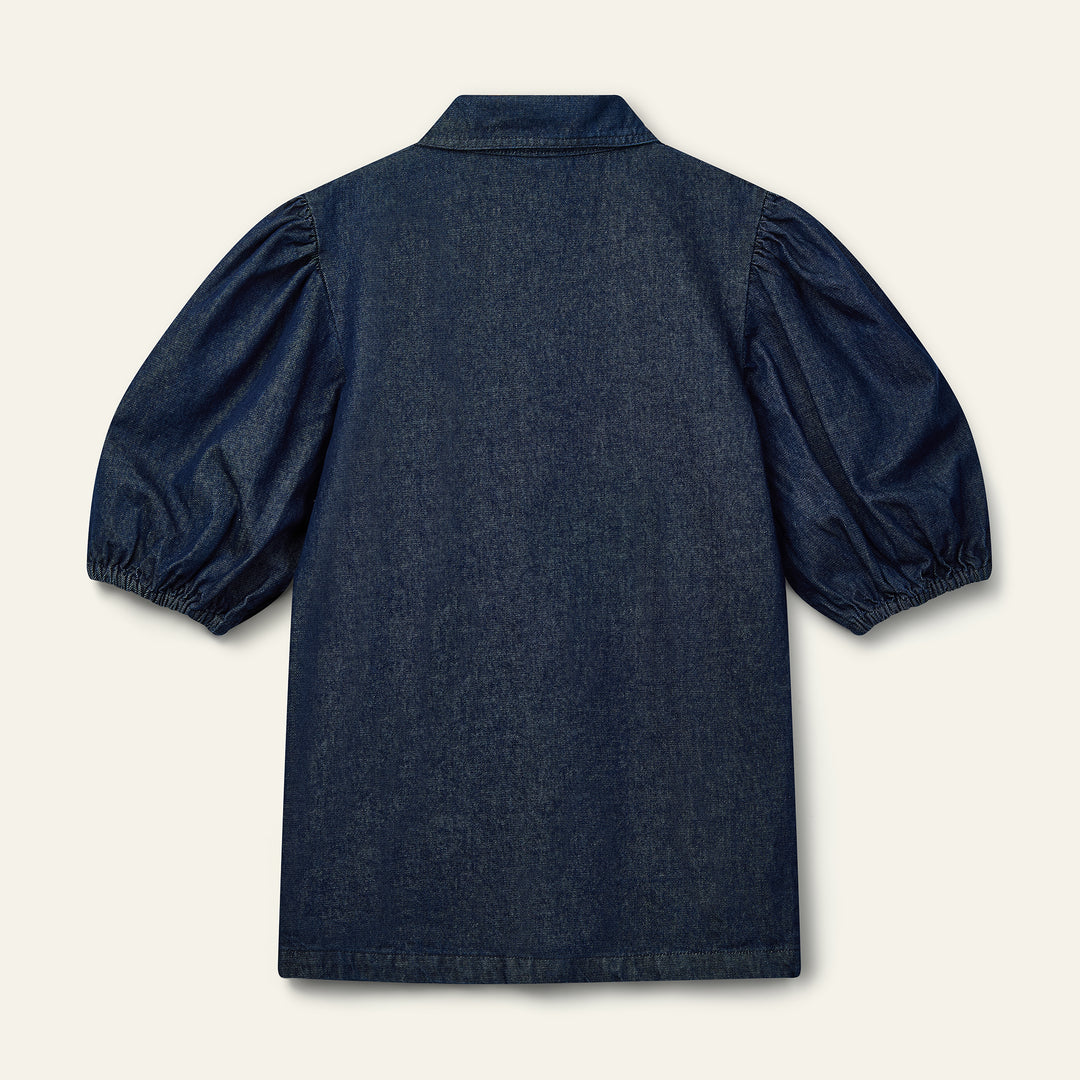 dress denim button down with embroidered dahlia - rinse wash