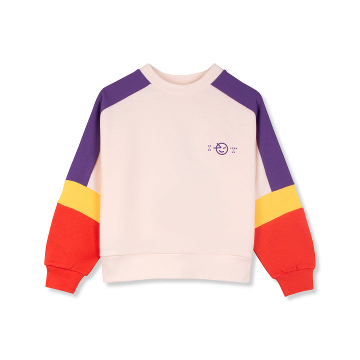 top l/s color block sweatshirt - ecru/violet