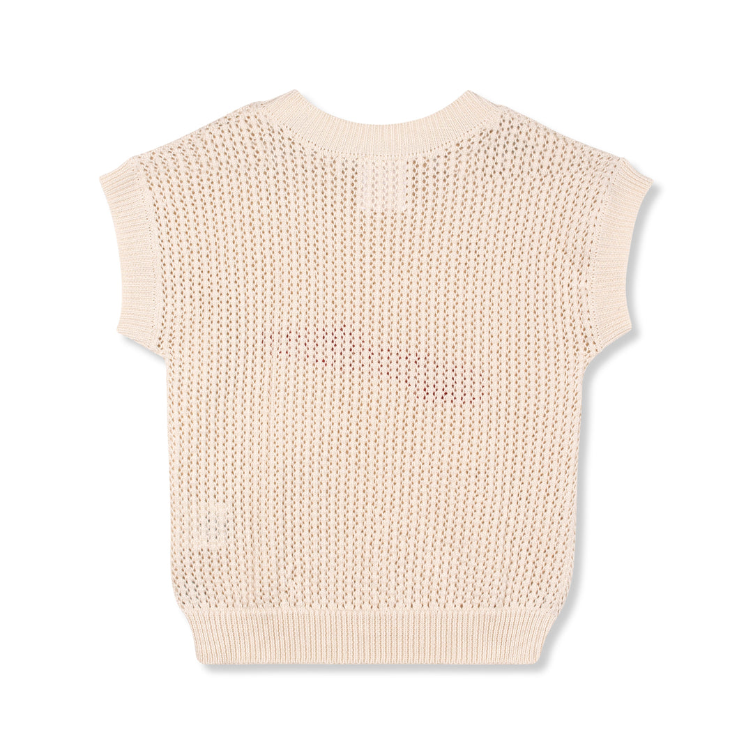 top s/s crochet knit logo sweater - ecru