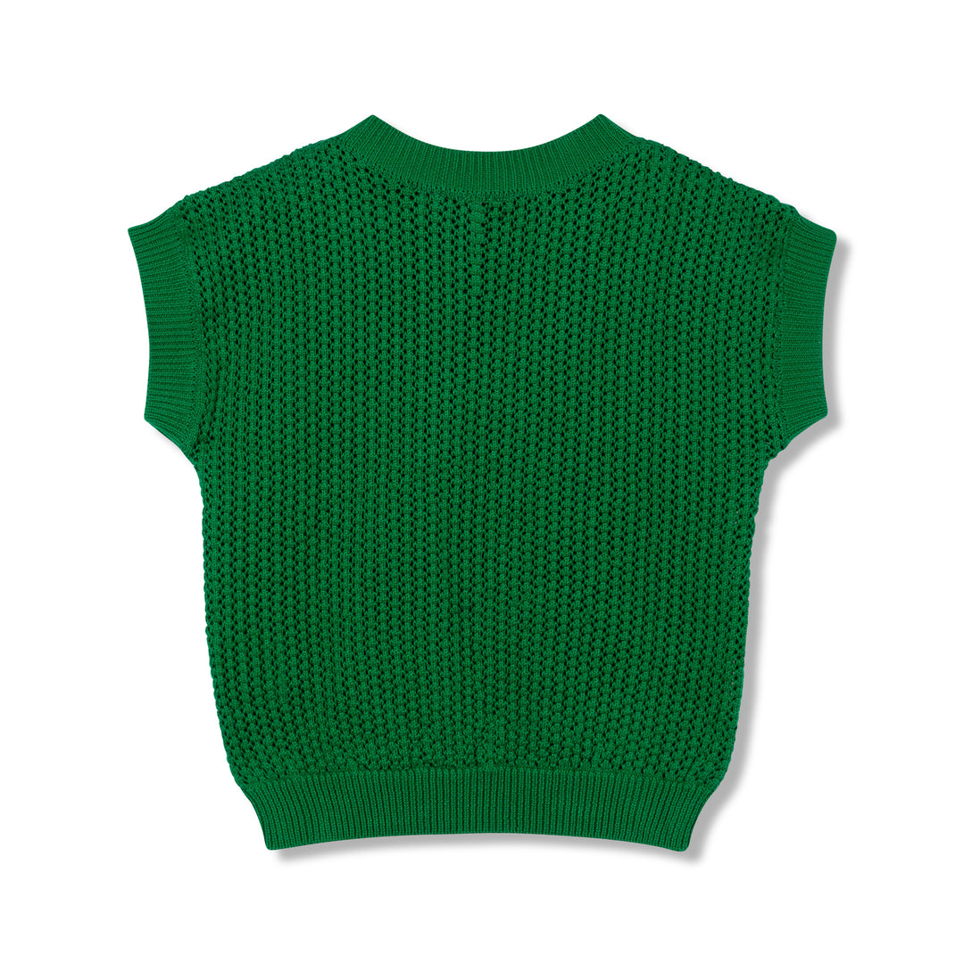top s/s crochet knit logo sweater - parasol green