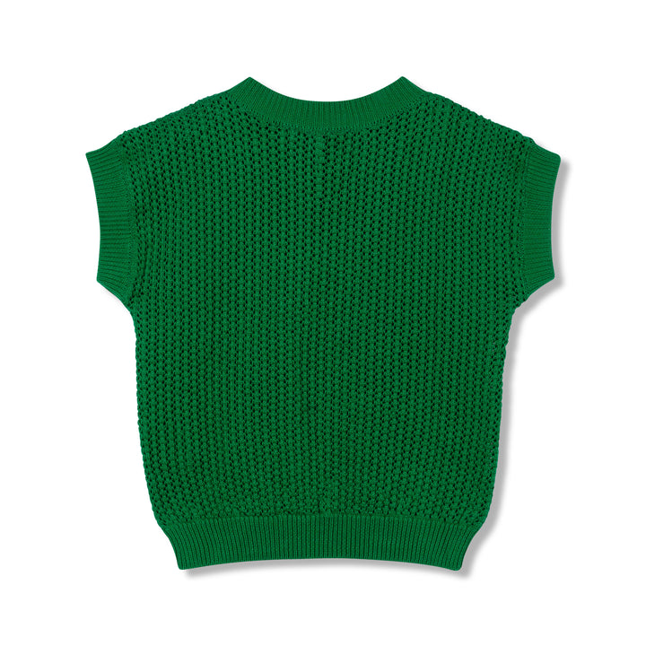 top s/s crochet knit logo sweater - parasol green