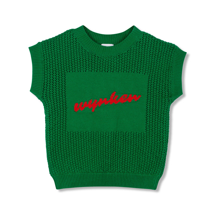 top s/s crochet knit logo sweater - parasol green