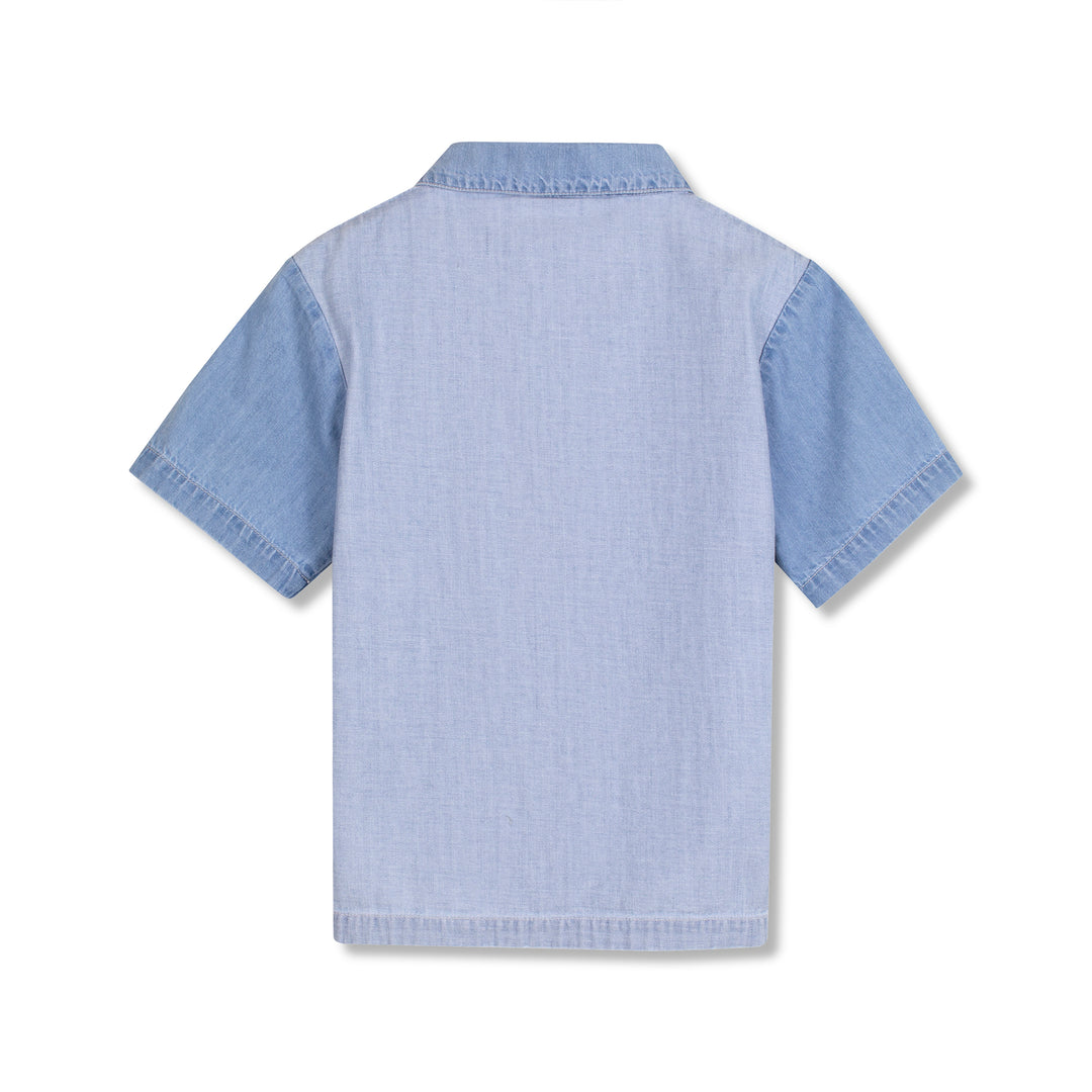 shirt s/s panel pocket - pale bleached denim