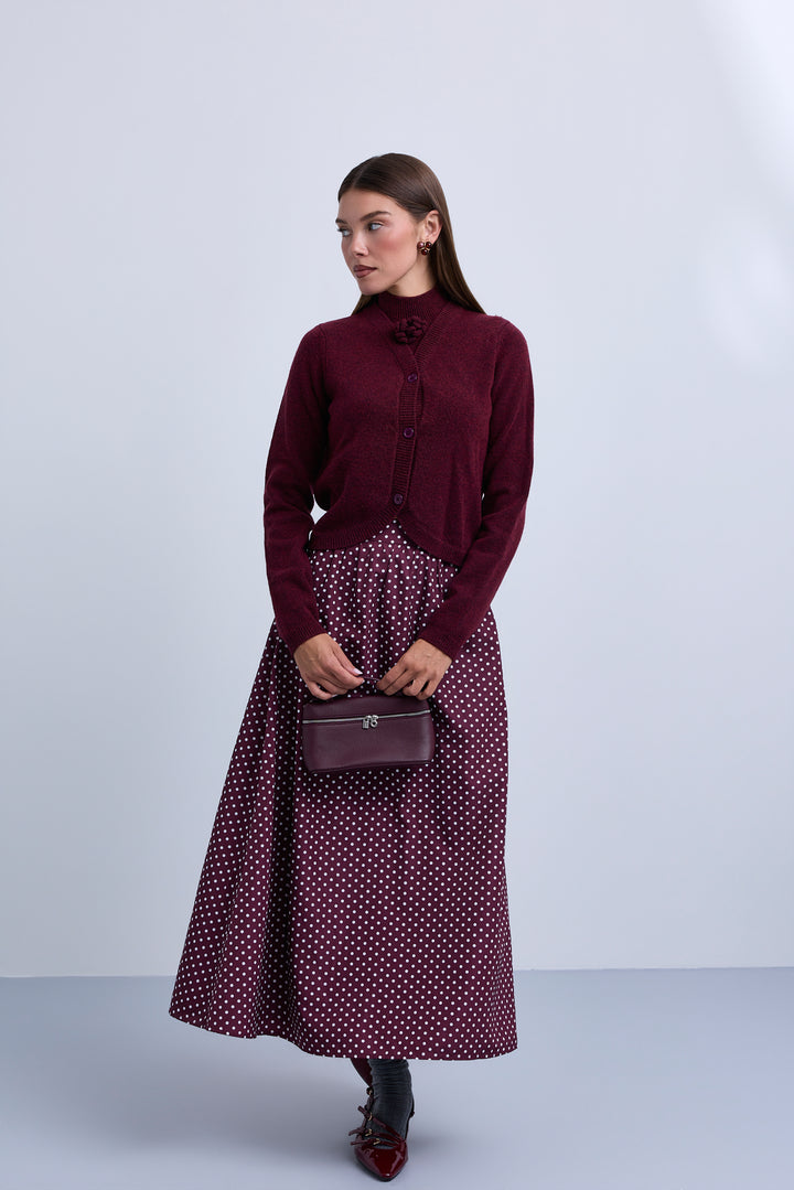 top l/s knit twinset with flower - burgundy