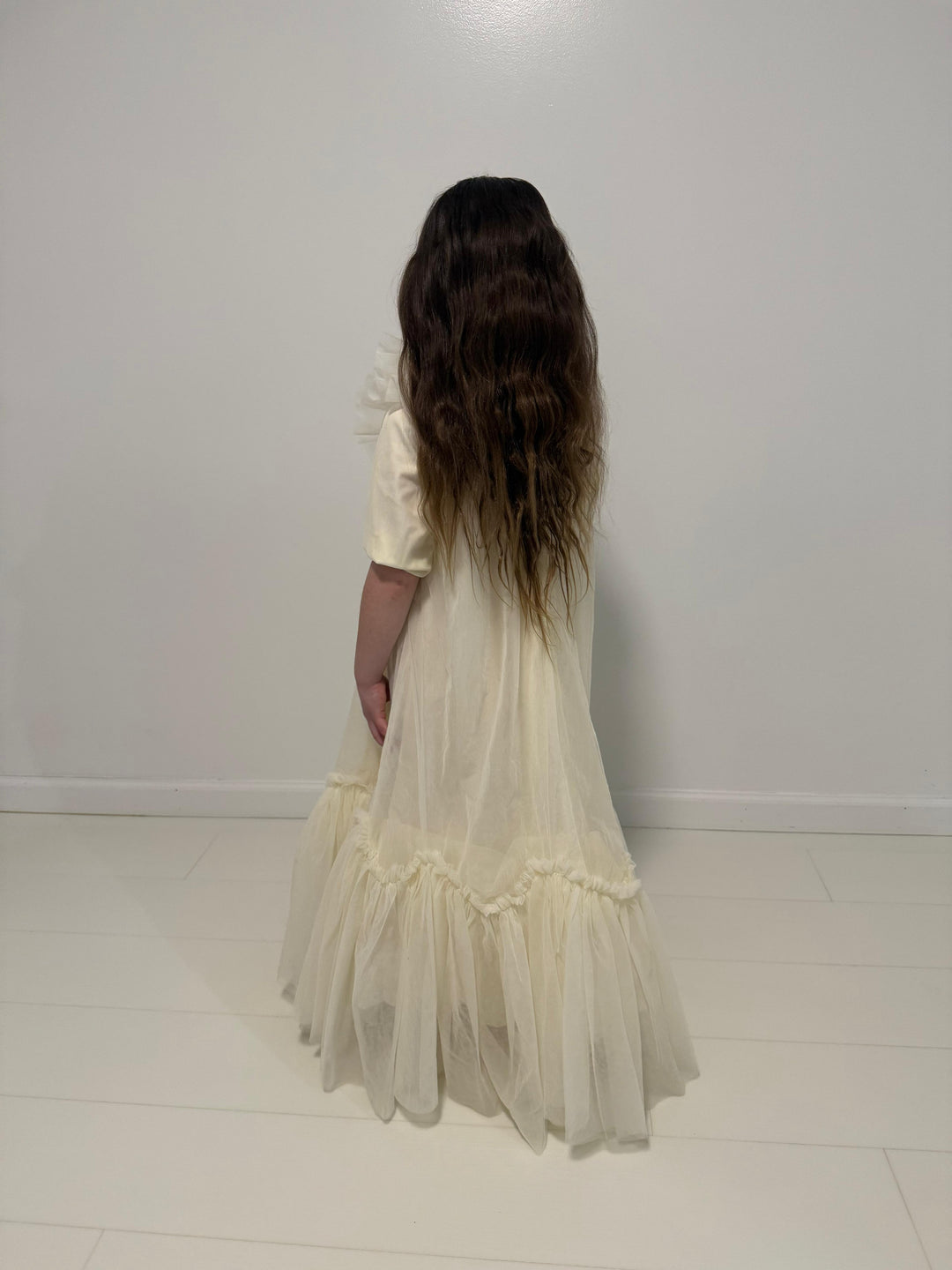 gown tulle maxi with ruffle bib - champaign