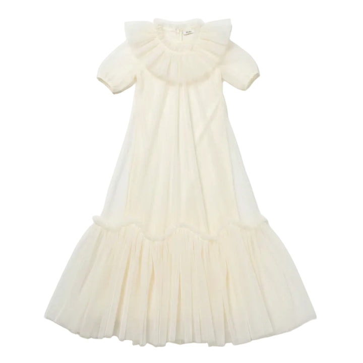 gown tulle maxi with ruffle bib - champaign