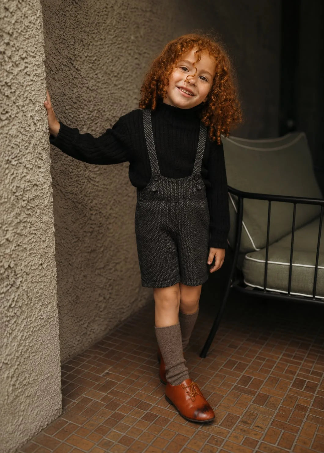 one piece monochrome knit short overalls - grey print