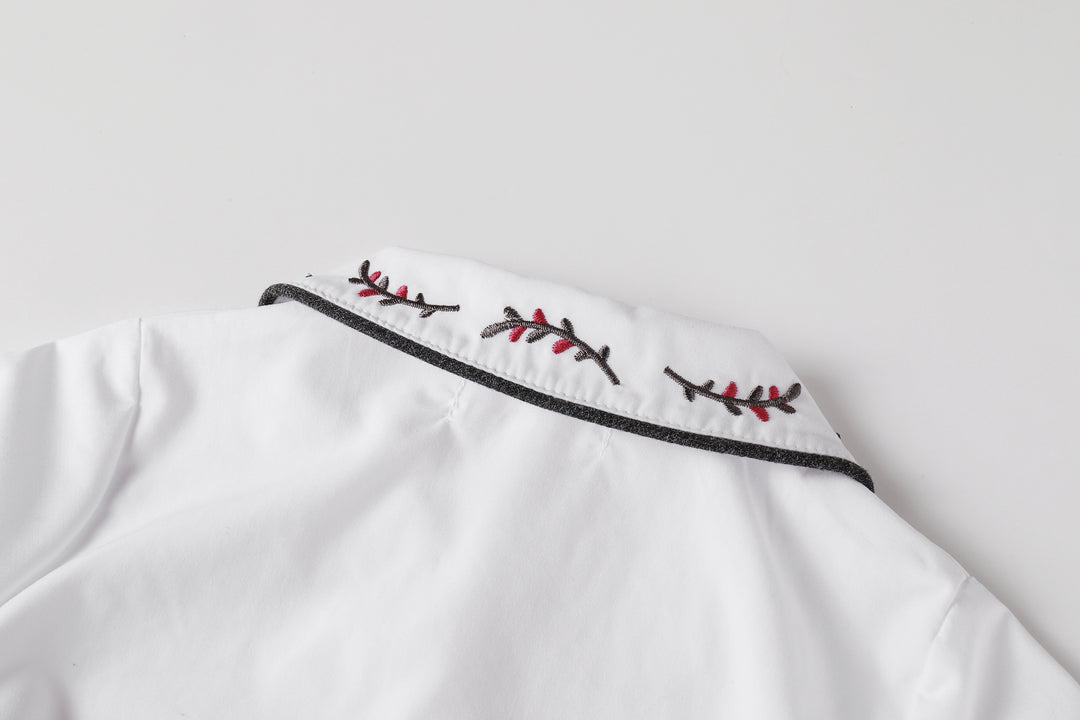 shirt l/s embroidered collar - white/magenta