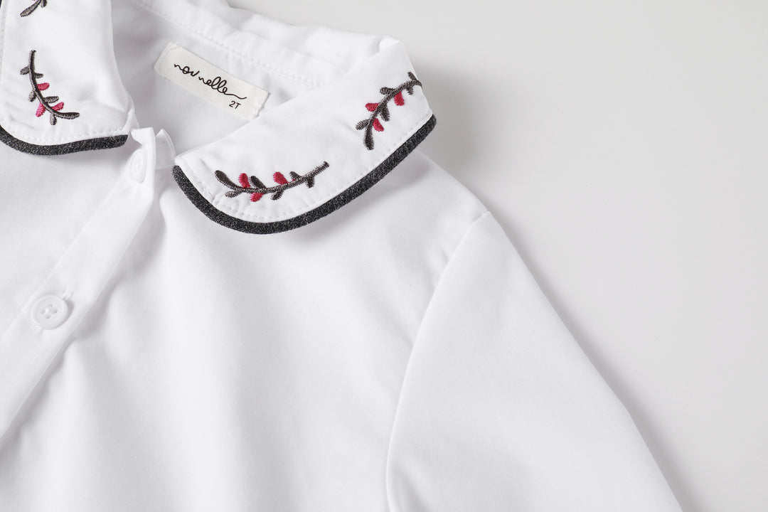 shirt l/s embroidered collar - white/magenta