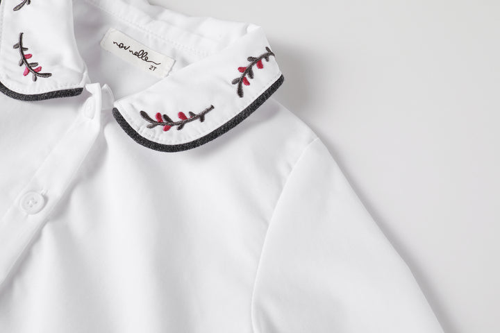 shirt l/s embroidered collar - white/magenta
