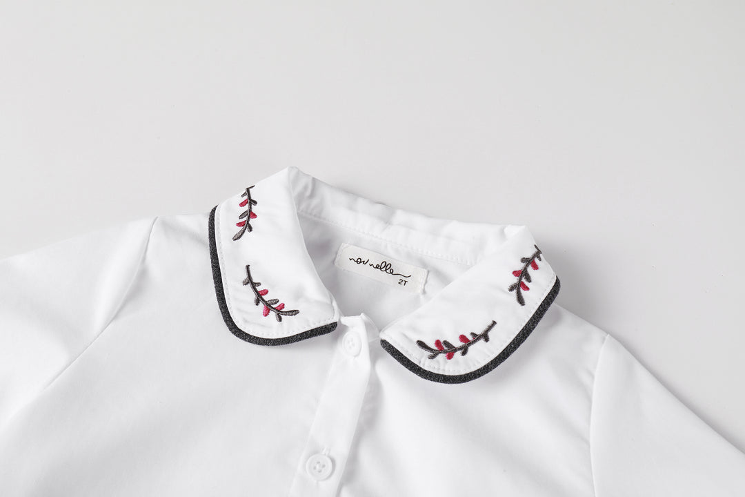shirt l/s embroidered collar - white/magenta