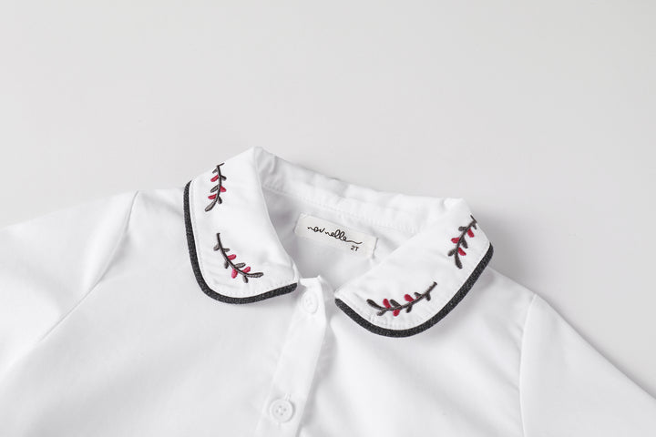 shirt l/s embroidered collar - white/magenta