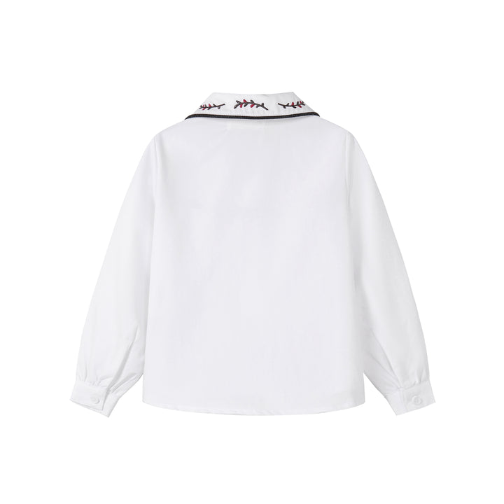 shirt l/s embroidered collar - white/magenta