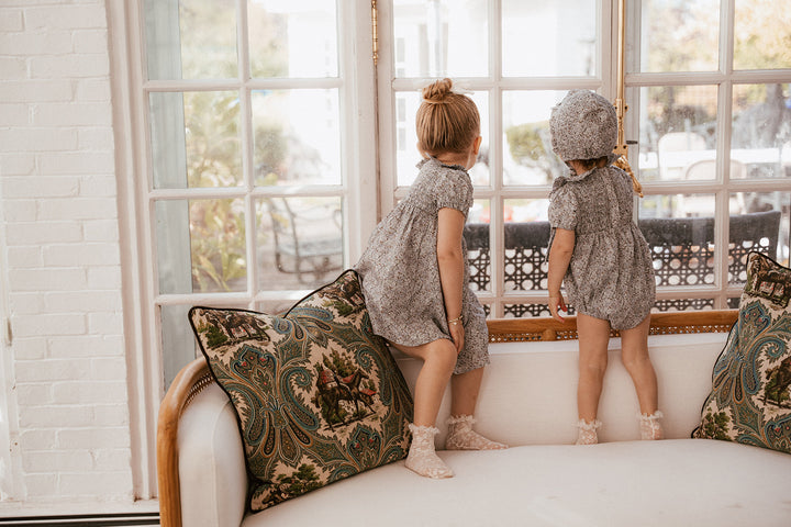 one piece whitmore romper smocked floral with collar and bonnet - lilac floral